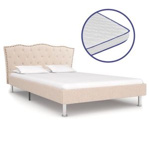 BEST WARE- Betten gut im Vintage-Stil,140 x 200 cm Design Bett mit Memory-Schaum-Matratze Beige Stoff 140×200 cm,Bettrahmen mit Lattenrost Einfach zu montieren