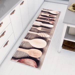 Küchenläufer waschbar Teppichläufer Teppich für Küche rutschfest Kochlöffel Design-50x240 cm