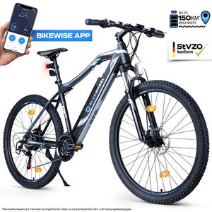 BLUEWHEEL E-Bike 27,5“ & 29“, Deutsche Qualitätsmarke, EU-konform E-Mountainbike 21 Gänge & Hinterradmotor für 25 km/h, Fahrrad mit MTB Federgabel, App, LED Licht & Sportsattel, BXB75 Ebike