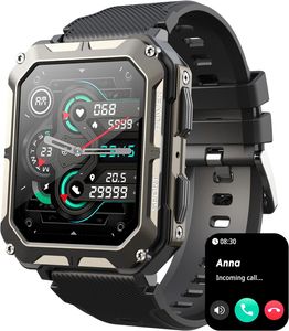 Herren Militray Smartwatch mit Telefonfunktion IP68 Wasserdicht 1,83 Zoll Fitnessuhr mit Blutdruckmessung 123 Sportmodi Outdoor für Android/IOS