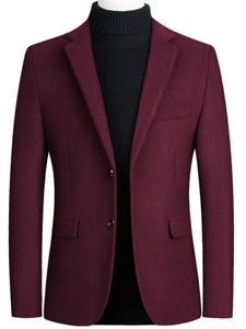 Herren Woll Arbeit Anzug Halsband Business Blazer Button Down Solid Color Outwear,Farbe:Weinrot, Größe:M