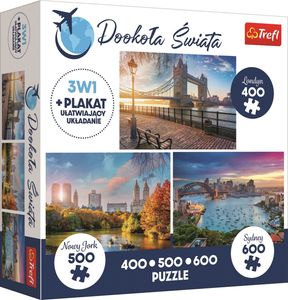 Puzzle TREFL Dookoła świata: Londyn, Nowy Jork i Sydney 400 + 500 + 600 elementów