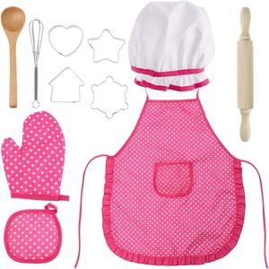 Kinderschürze Koch und Backset, Kochset für Kinder 11 Teiliges Küchenkostüm Rollenspiele mit Schürze, Kochmütze, Handschuh Utensil und Ausstecher für Kleinkinder