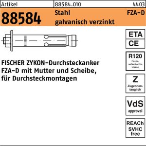 fischer priechodná kotva R 88584 ZYKON FZA-D 12x 60 M 8D/10 oceľ galvanizovaná galvanizovaná