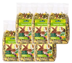 Dehner Nagersnack, Spezial-Mix rohfaserreich, für Zwergkaninchen / Nager, Kräuter / Gemüse, 6 x 500 g (3 kg)