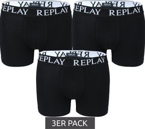 Replay Herren Boxershorts in 3er Pack -  101102 002 schwarz, blau, grau, weiß, marine, Farbe:Schwarz, Textil:L