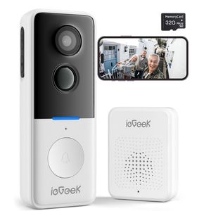 ieGeek Video Türklingel mit Kamera 2MP Kabellose Video Doorbell mit Gong, Smarte Türklingel mit Akku, PIR , Nachtsicht, 2-Wege-Audio, mit 32GB SD