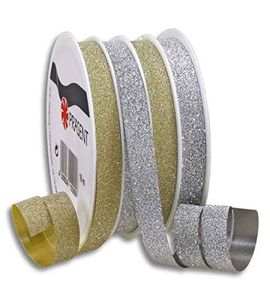 Weihnacht Ringelband Kräuselband silber gold Glitzer 10 mm x 4 m Lieferumfang: 1 Rolle 16 m Farbe: 2x 4 m gold und silber Glitterband