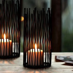 2er-Set Linien-Design Kerzenhalter Kerze Kerzenständer Metall Windlicht Deko