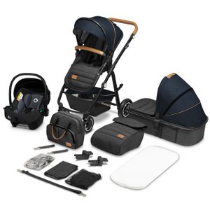 Lionelo Amber - Kombikinderwagen 3 in 1 - Set sportlicher, Sitz, fester Babywanne, Autositz, Tasche, Moskitonetz, Regenschutz - Blue Navy