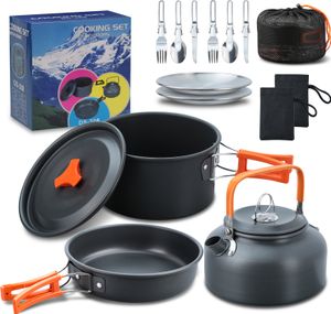 Camping Kochset Camping Kochgeschirr Set 16tlg Camping Topf Pfanne Set Nesting Camp Kochset Camping & Wandern Mini Kochgeschirr