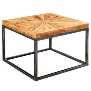 WOHNLING Couchtisch Mango Massivholz 55x40x55 cm Tisch mit Metallgestell, Wohnzimmertisch Quadratisch im Industrial Design, Massiver Sofatisch Modern