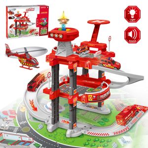 Feuerwehr-Parkhaus Spielzeug für Kinder, Parkgarage mit Licht SoundFeuerwehr Spielzeug ab 3 4 5 6 Jahre Junge