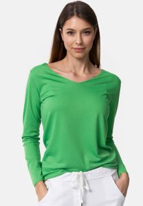 PM SELECTED Damen Legeres Langarm Sommer T-Shirt mit V-Ausschnitt Grün in Einheitsgröße 34 - 38 PM16