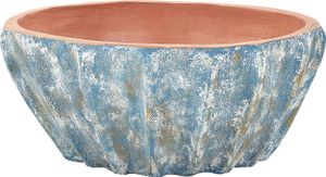 BELIANI Blumentopf Blau Terrakotta Rund ⌀ 51 cm Verwaschen Steinoptik mit Loch 24 cm Hoch Konisch Gewellt Rustikal Garten Terrasse Outdoor Indoor