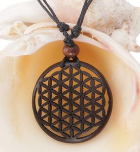 Ethno Holzschmuck, Halskette, Surferkette - Flower of Life 3, Braun, Ketten & Modeschmuck für den Hals