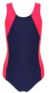 Aquarti Mädchen Badeanzug mit Ringerrücken, Farbe: Dunkelblau / Koralle / Rot, Größe: 158