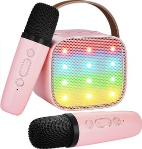 Bluetooth Karaoke Mikrofon Kabellos, Mini-Karaoke-Maschine, tragbarer Bluetooth-Lautsprecher mit 2 kabellosen Mikrofonen und LED-Lichtern, Rosa Bluetooth Karaoke Mikrofon Kabellos, Mini-Karaoke-Maschine, tragbarer Bluetooth-Lautsprecher mit 2 kabellosen Mikrofonen und LED-Lichtern, Rosa