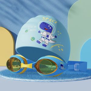 2 ks dětské plavecké čepice, dětské plavecké čepice s vodotěsnými plaveckými brýlemi bez mlhy, vodotěsné dětské plavecké čepice Unicorn Pattern (modré)