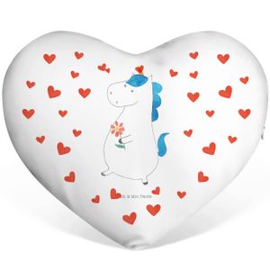 Mr. & Mrs. Panda Herzkissen Einhorn Spaziergang - Weiß - Geschenk, Personalisierte Geschenke, Einhorn Deko, Freundin, Herzform, Einhörner, Dekokissen, Mutter, Unicorn