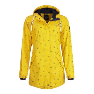 Dry Fashion Damen Regenmantel Cuxhaven mit Anker-Print - Regenjacke Jacke für Frauen mit verstellbarer Kapuze Winddicht Wasserdicht in Gelb Größe 46