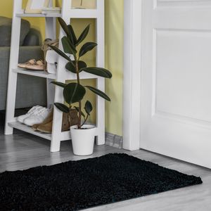 Shaggy Läufer nach Maß Einfarbig - Hochflor Langflor Flauschig Teppichläufer für Flur Schlafzimmer Küche - Teppich set Läuferset in Versch. Größen und Farben Schwarz 100 x 100 cm