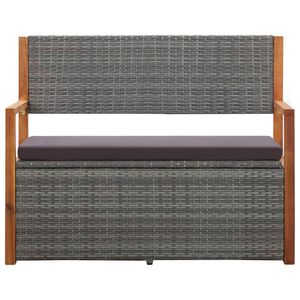 vidaXL Bank mit Stauraum 115 cm Poly Rattan Massivholz Akazie Grau