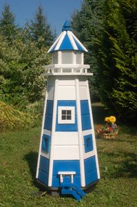 Garten-Leuchtturm - Höhe 1,10 m - blau/weiß - Solarbeleuchtung