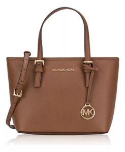 MICHAEL KORS Jet Set Travel Carryall Convertible Top Zip Tote Braun