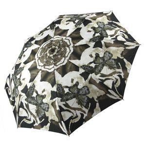 Pierre Cardin Regenschirm Taschenschirm  Auf-Zu-Automatik Damen  Muster Braun