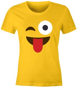 Damen T-Shirt Emoticon Gruppenkostüm Fasching Karneval Junggesellenabschied JGA lustig Fun-Shirt Moonworks® Zunge gelb XL