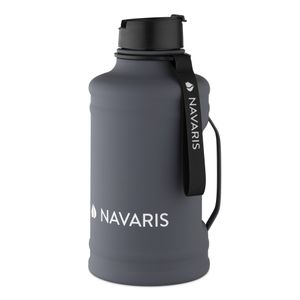 Navaris 2,2 Liter Fitness Trinkflasche - mit Haltegriff - XXL Flasche Gym Bottle - Sport Wasserflasche Water Jug - stabile Sportflasche aus Edelstahl