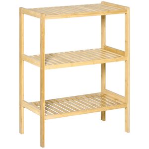 HOMCOM Badregal Standregal mit 3 Ebenen, Bambusregal, Küchenregal, für Bad, Küche, Wohnzimmer, Flur, Natur, 62 x 33 x 80 cm