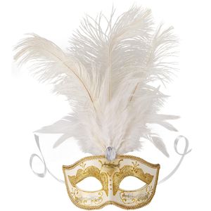 Venezianische Maske mit Federn - gold