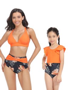 Damen Mädchen Zweiteilige Strand Bikini Set Crossover Bustier High Waist Bademode Eleganter Orange,Größe 152