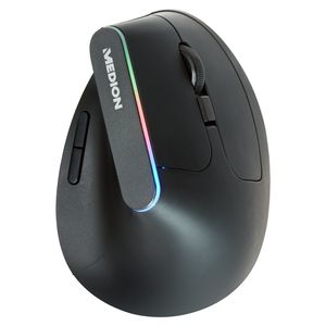 MEDION E81023 vertikale Maus (kabellos, wiederaufladbar, Bluetooth und 2.4GHz, USB, ergonomisch, RGB Farben, 6 Tasten, bis zu 4000 DPI, für PC Laptop Notebook)