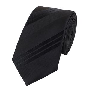 Fabio Farini - Krawatte - Schwarze Herren Schlips - dunkle Krawatten in 6cm Breite Schmal (6cm), Schwarz gestreift
