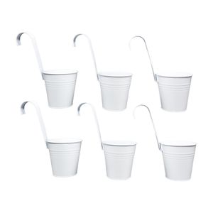 6er Set Weiß Blumentöpfe zum Aufhängen mit abnehmbarem Haken, Pflanztopf hängen Hängetöpfe am Balkon Fenster Zaun Übertopf mit Haken Zink Blumentopf Vase Balkon Garten Töpfe Wand Pflanzer Metallwanne Blumenhalter