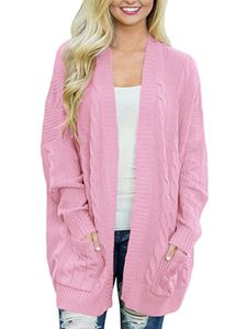 Damen Strickjacken Frontpullover Mantel Freizeit-Strickjacke Langarm Winter Pullover Rosa,Größe XXL