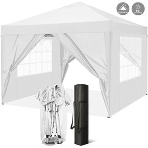 Pavillon 3x3m Wasserdicht, Gartenzelt Pop Up Faltpavillon mit 4 Seitenwänden, UV-Schutz 50+, inkl .Tasche, Weiß