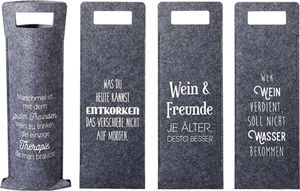 Flaschentasche Wein mit Spruch Filz 41x14,5cm grau