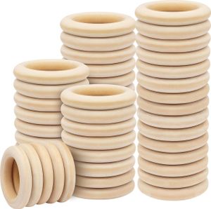 Kurtzy 50er Pack Holzringe zum Basteln - 50x Holzringe Makramee Zubehör - 50 Ringe aus Holz zum Basteln - Ø 55mm Außen - Holzring Set aus Naturholz