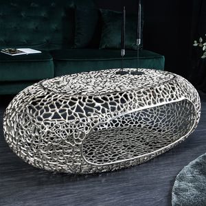 riess-ambiente Couchtisch ORGANIC 120cm silber Metall Blatt-Design mit Stauraum Beistelltisch Tisch