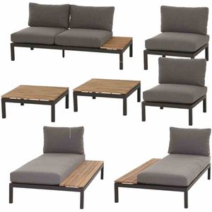 Siena Garden Lounge-Set Alvida - 2 Recamieren + Sofa + 2 Mittelteile + 2 Tische in schwarz, aus Teakholz