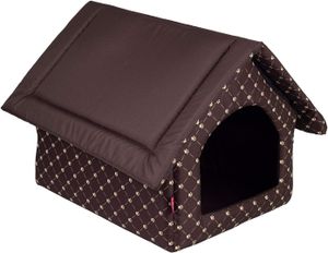 Elegantní psí jeskyně, psí dům | Velikost XL: 44 x 55 x 43 cm | Barva: hnědá - vzor: tlapky.