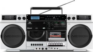 MEDION LIFE® P66538 Retro-Boombox, DAB+/PLL-UKW Radio, Bluetooth® 5.1 für das Abspielen von Smartphone & Co, CD-Player, Kassettendeck, X-Bass Funktion, 2 x 10 W RMS, Weiß, 20 W, 2-Wege, DAB+, FM, PLL, LCD, 10 m MEDION LIFE® P66538 Retro-Boombox, DAB+/PLL-UKW Radio, Bluetooth® 5.1 für das Abspielen von Smartphone & Co, CD-Player, Kassettendeck, X-Bass Funktion, 2 x 10 W RMS, Weiß, 20 W, 2-Wege, DAB+, FM, PLL, LCD, 10 m