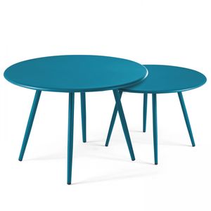 2er-Set runder Couchtisch aus Stahl Blau - Oviala Palavas