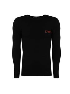 Emporio Armani Langärmliges Lounge-T-Shirt mit Logo auf der Brust, Schwarz L