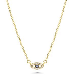 Blaues Auge Kette  585er Vergoldet 925er Sterling Silber Nazar Amulett Damen 42-45 cm