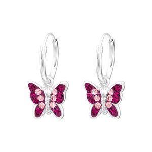 Kinder Creolen Ohrringe 925 Silber Schmetterling mit Kristallen Pink